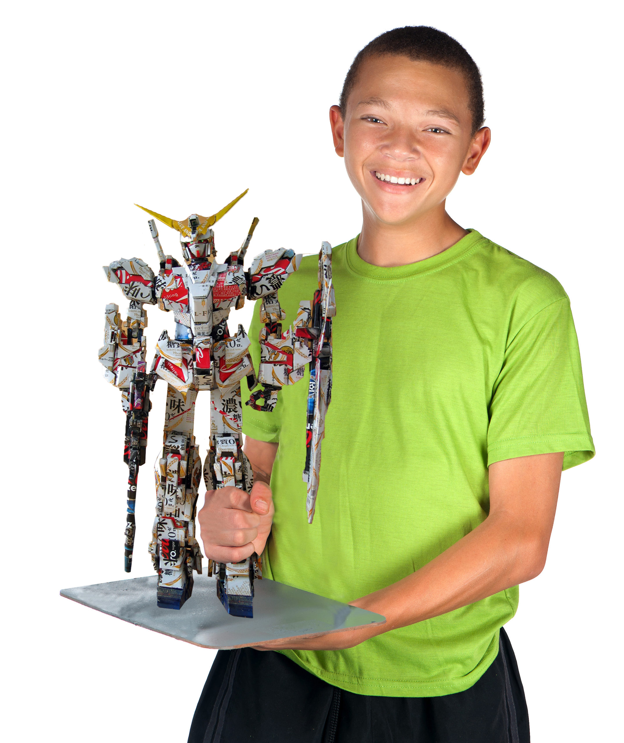 Happy boy holds windmill model